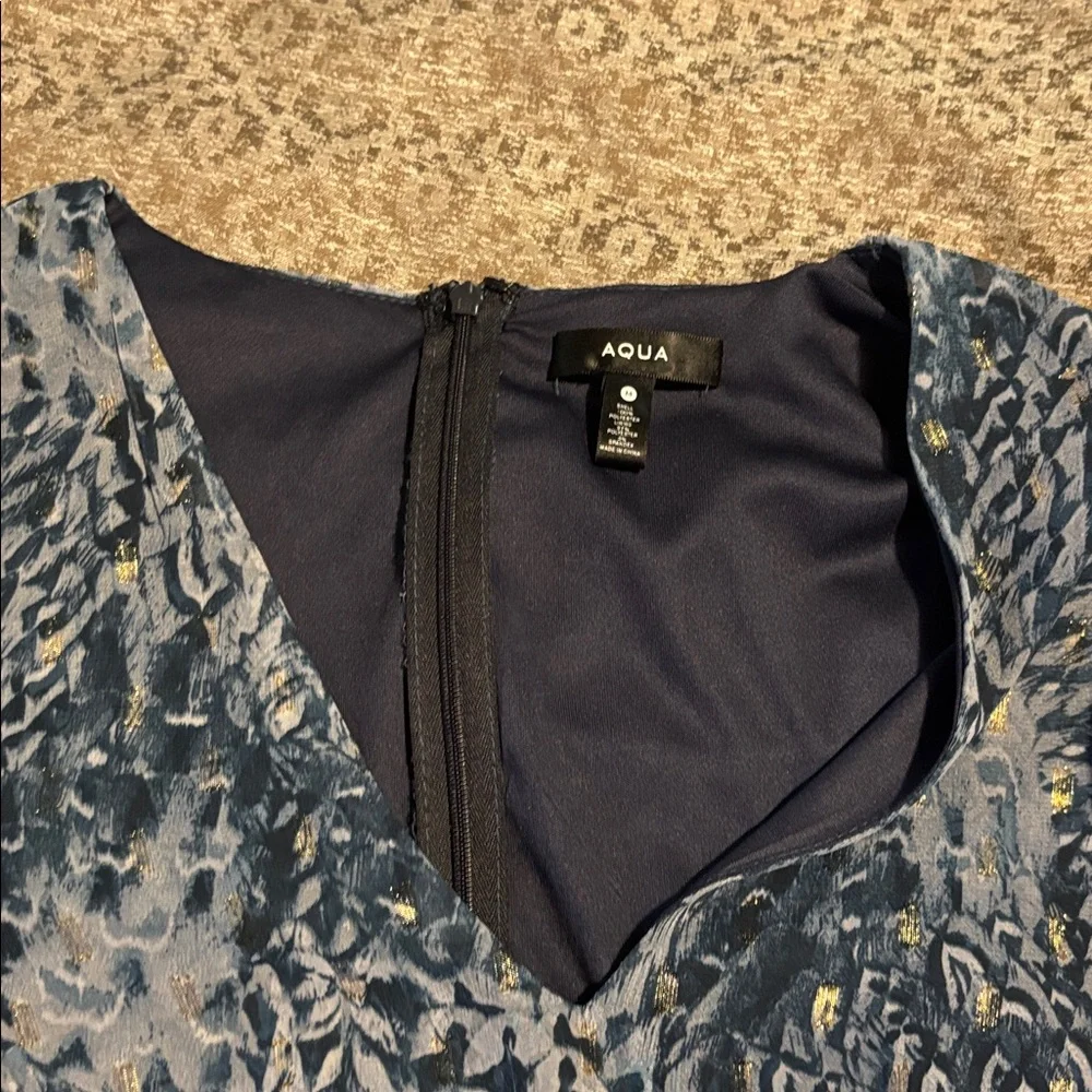 Aqua Blue and Gold Textured Dress - Picture 3 of 5